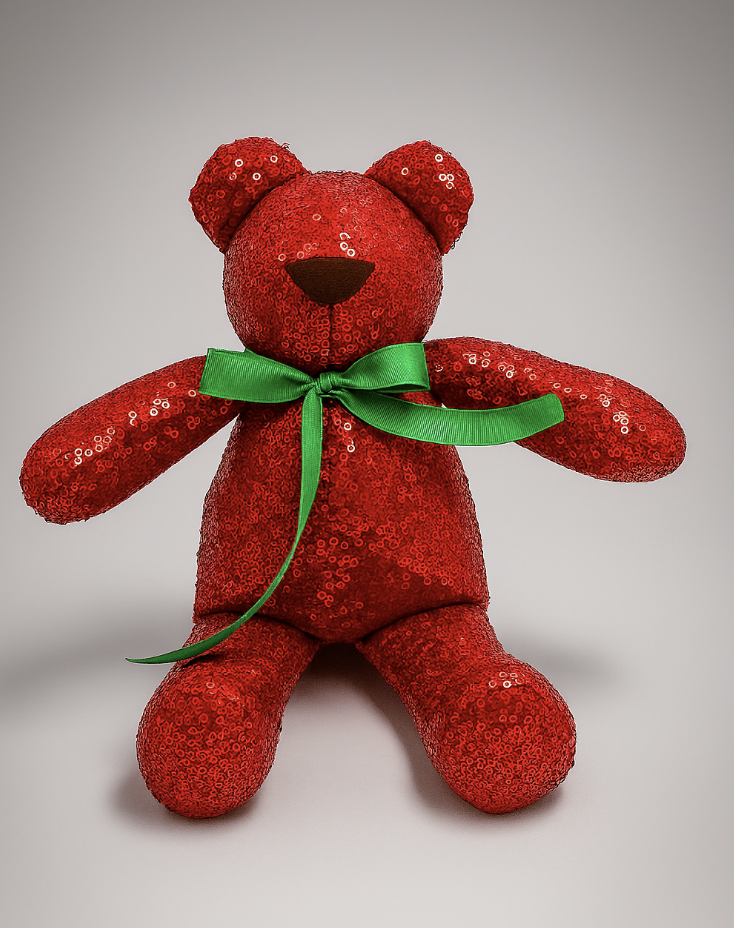 OSO DE LENTEJUELAS ROHO CON MOÑO VERDE REGALO OBSEQUIO ADORNO